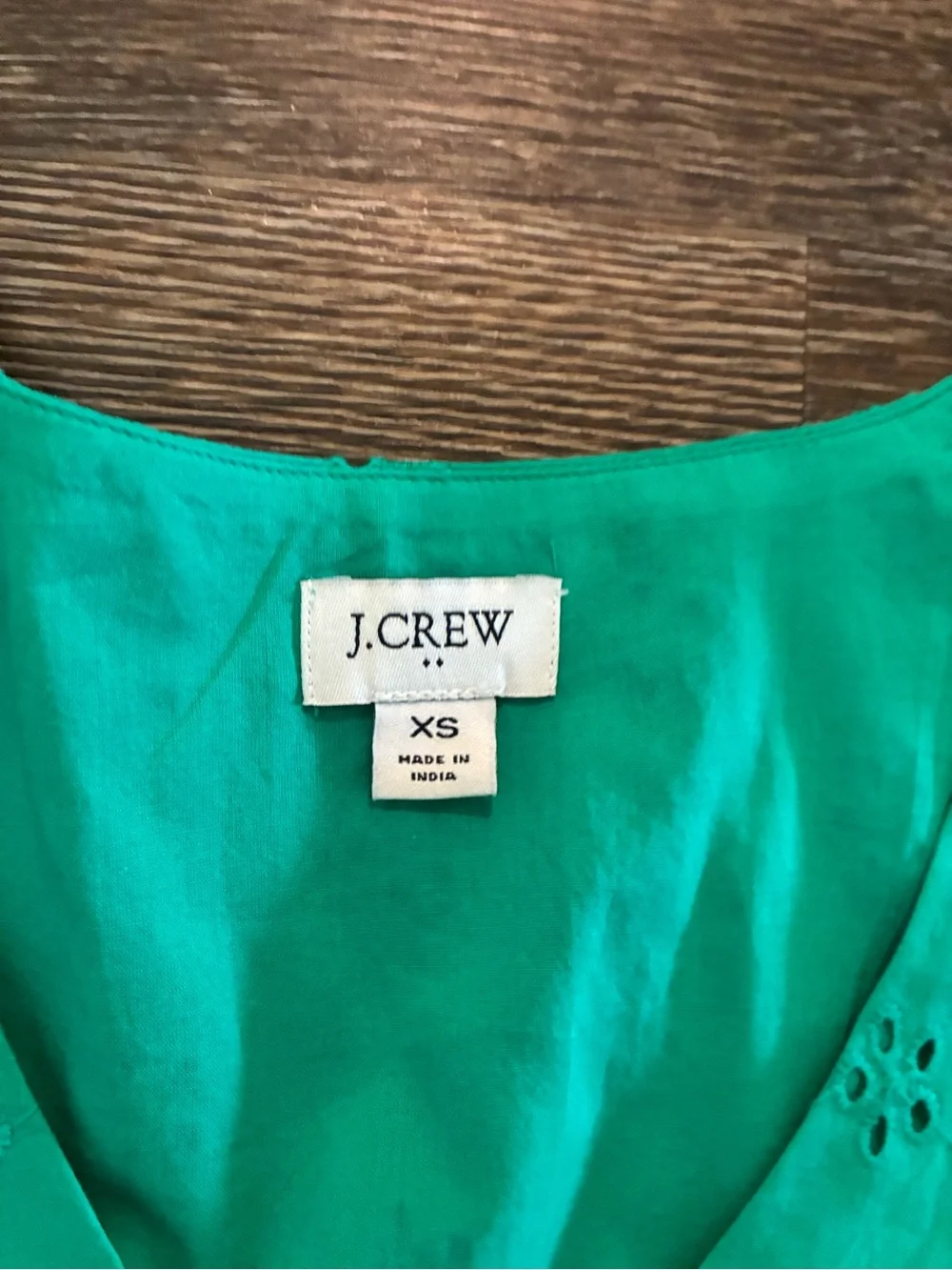 J. Crew Bright Green Eyelet Button-Front V-Neck Blouse